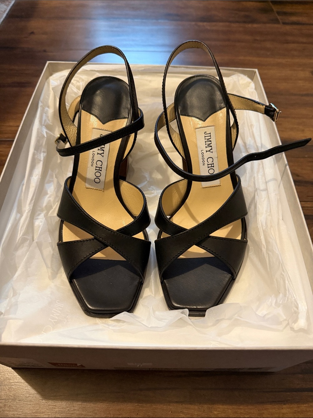 Jimmy Choo Joya 85 Black Leather Strappy Block Heel Sandals